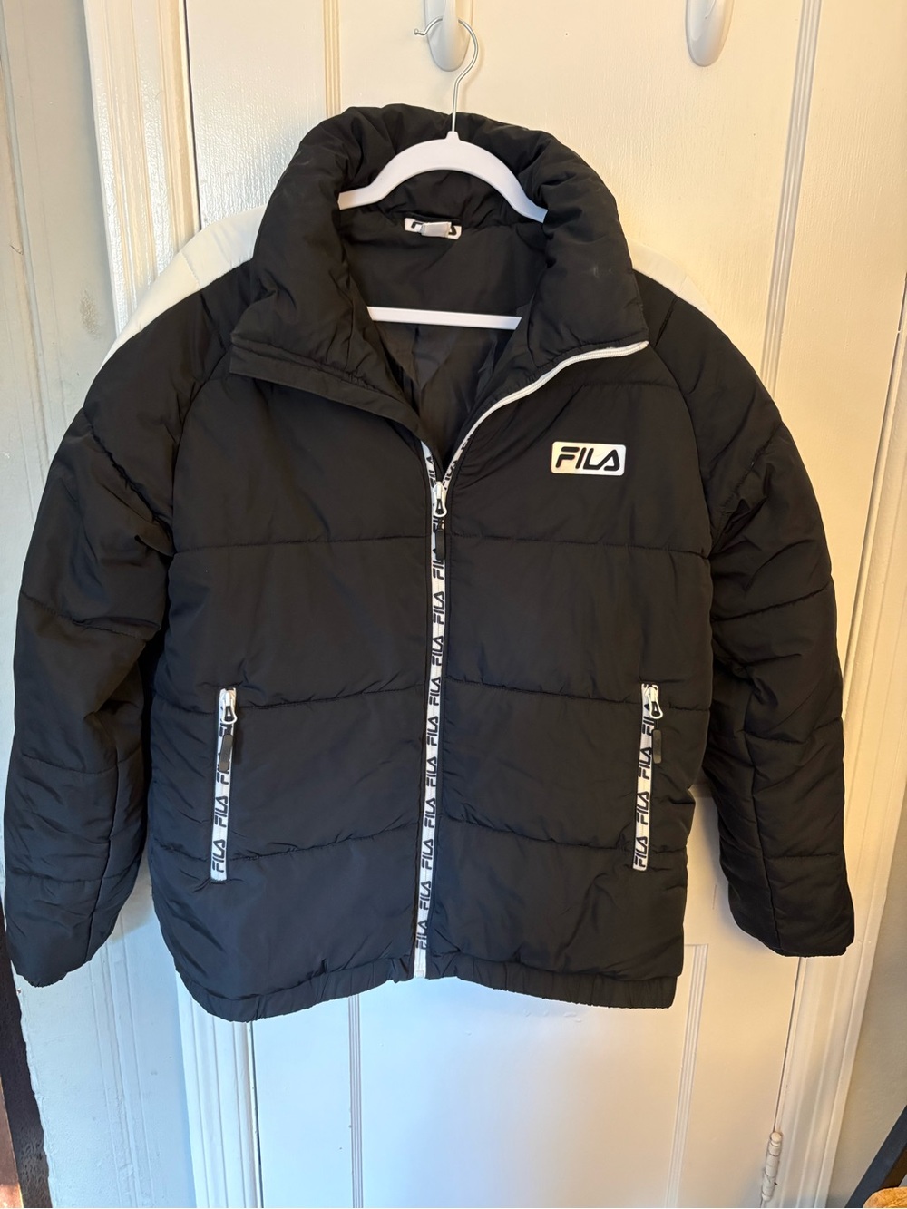 Women’s Fila Black Puffer Jacket with White Trim